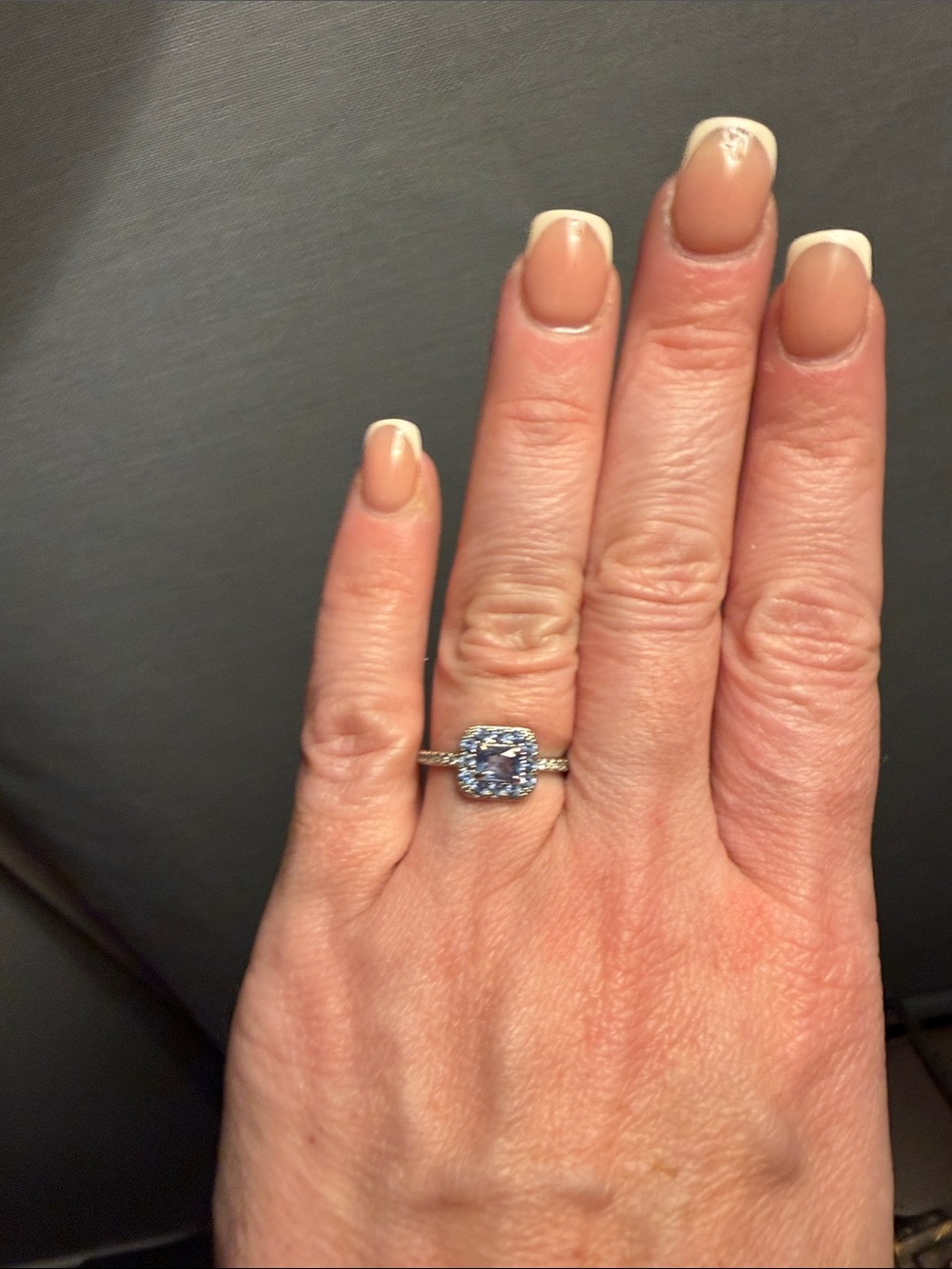 Halo Square Blue Stone Ring in Silver Tone